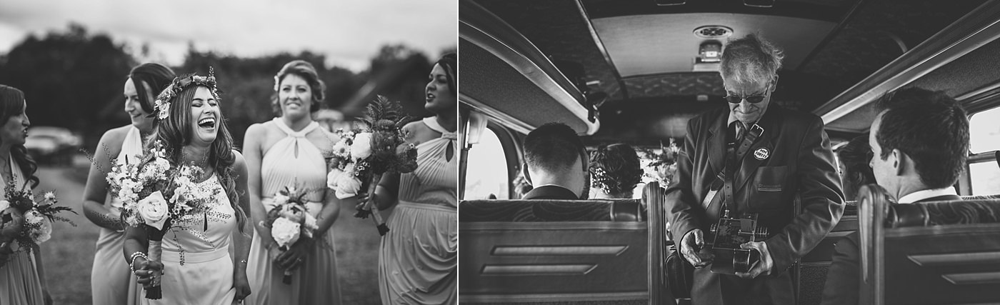 bride arriving to her ceremony via old bus!