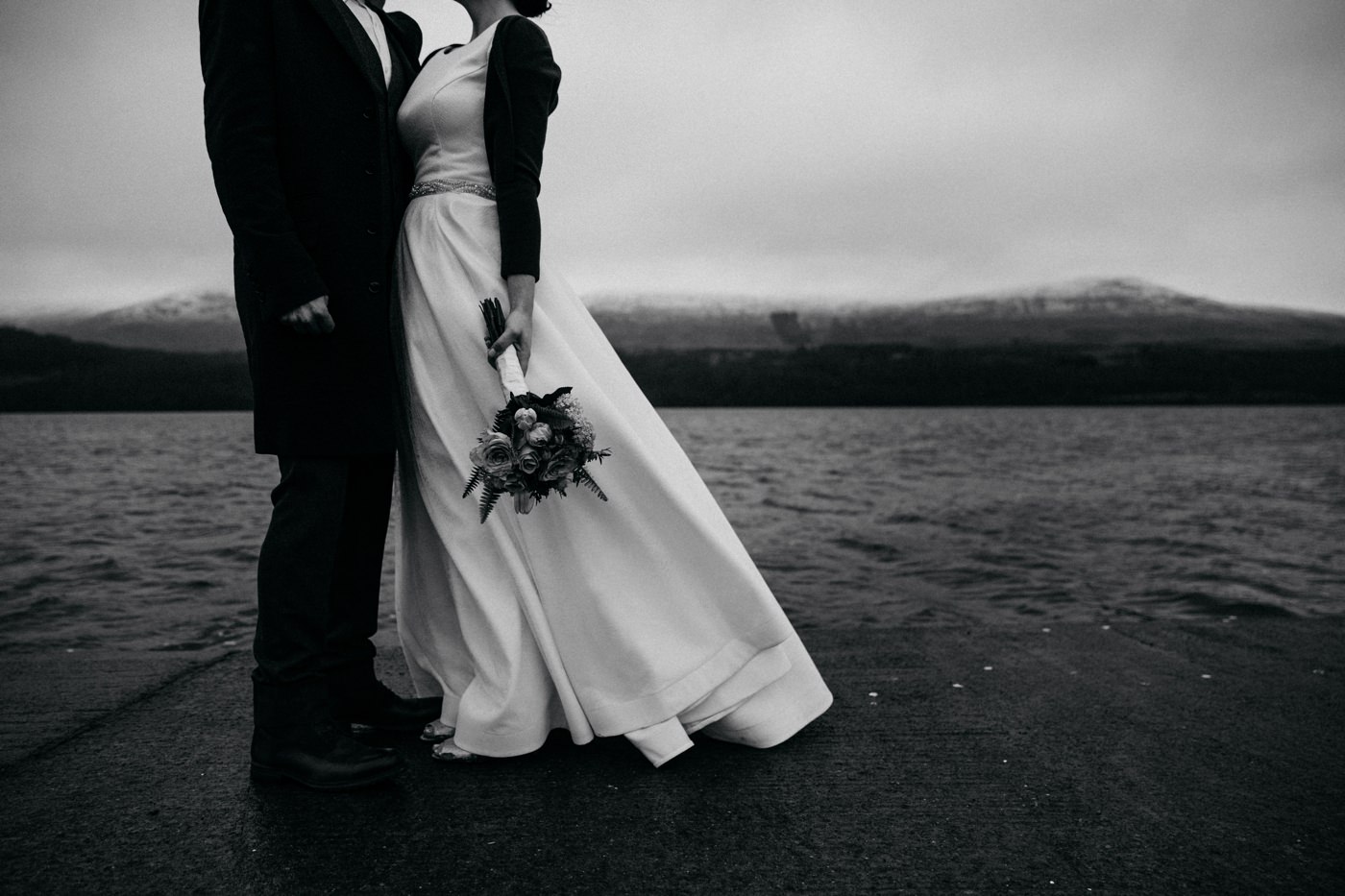 a black & white image of an scottish ardenoaig elopement