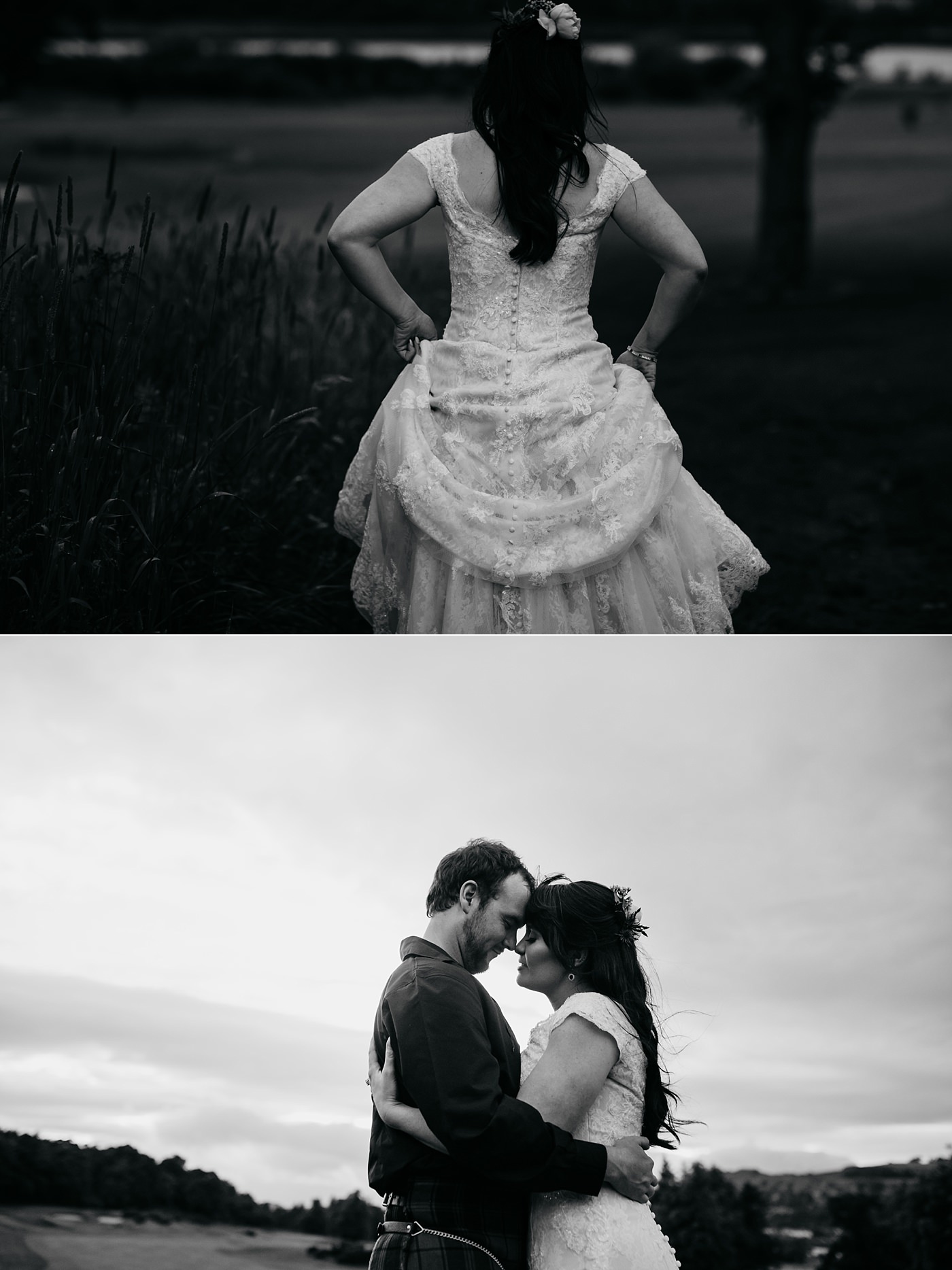 B&W images of a couple at their mar hall wedding