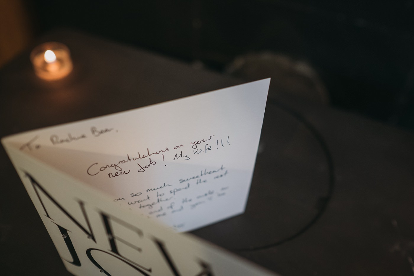 Grooms card to his bride congratulated her on his new job as his wife ahead of their Christmas wedding at Glen Tanar