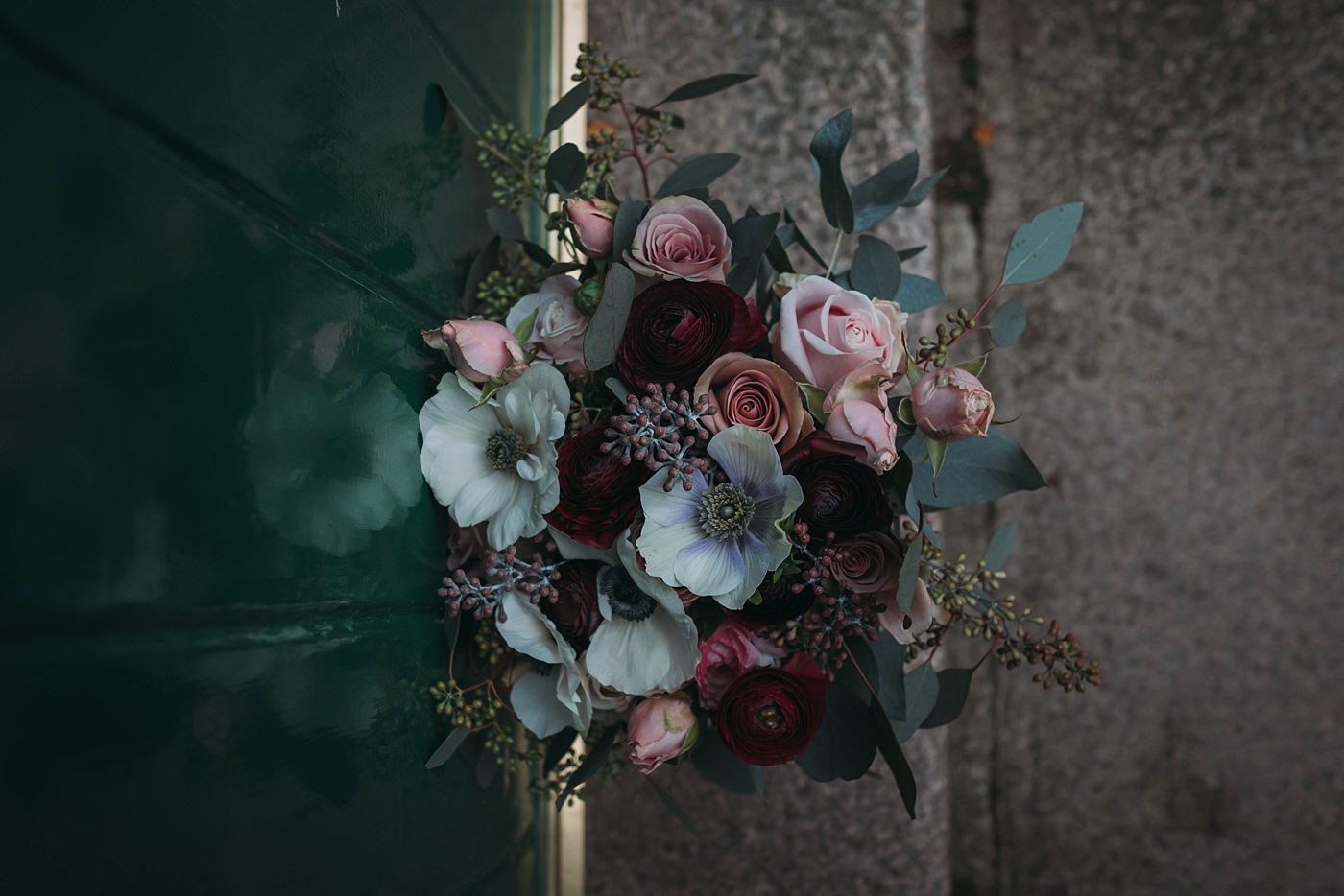 wintery bouquet at a Christmas wedding at Glen Tanar