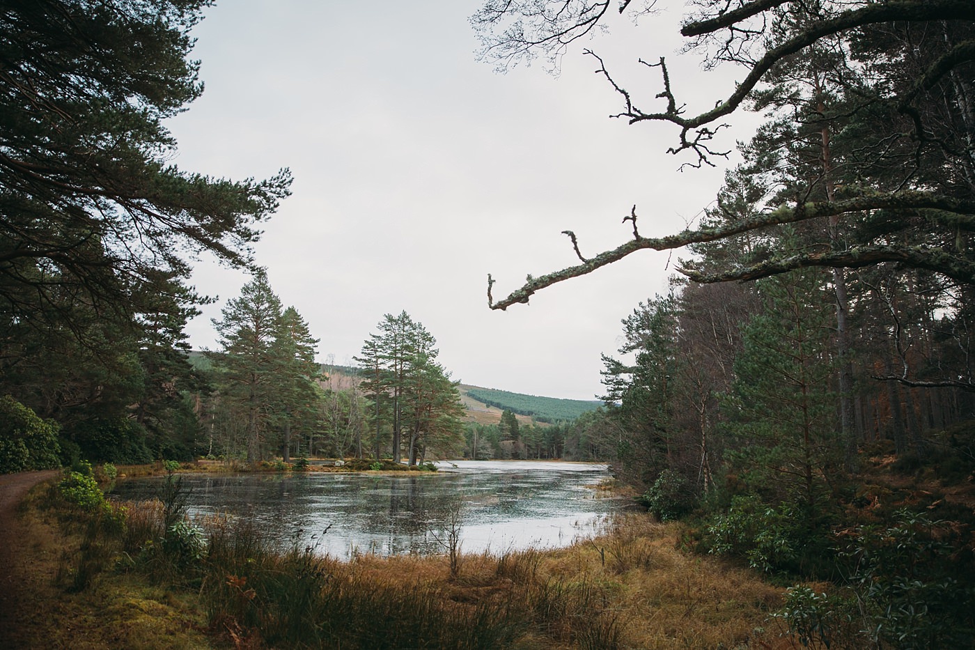 scenic loch at a Christmas wedding at Glen Tanar