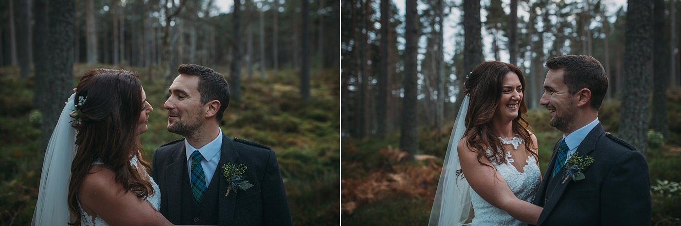 newlyweds at their Christmas wedding at Glen Tanar