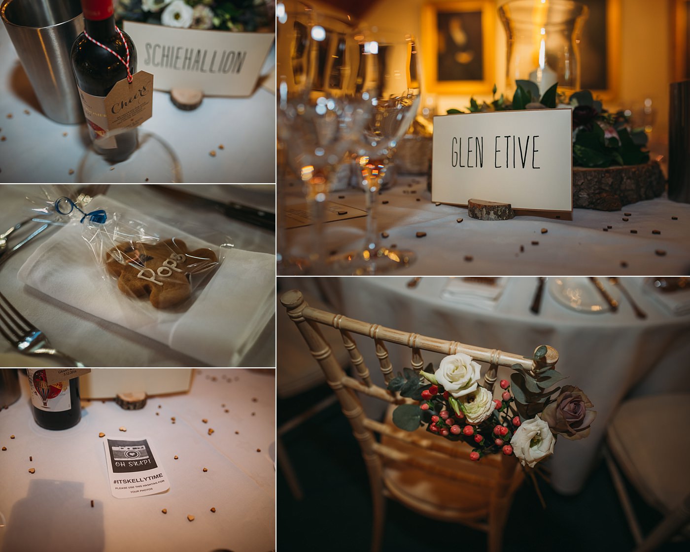table details at a Christmas wedding at Glen Tanar