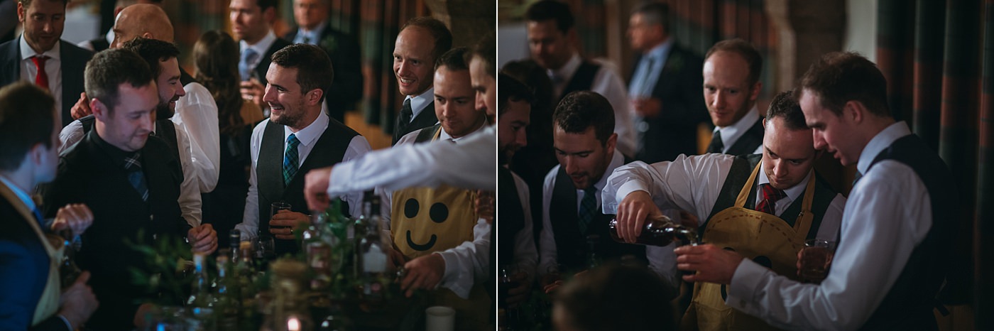 dram bar in full swing at a Christmas wedding at Glen Tanar