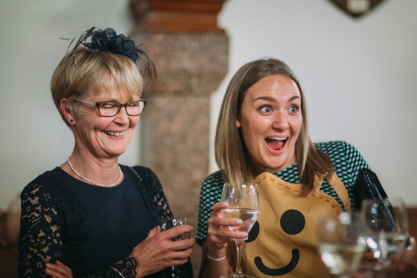 guests having a good time at a Christmas wedding at Glen Tanar