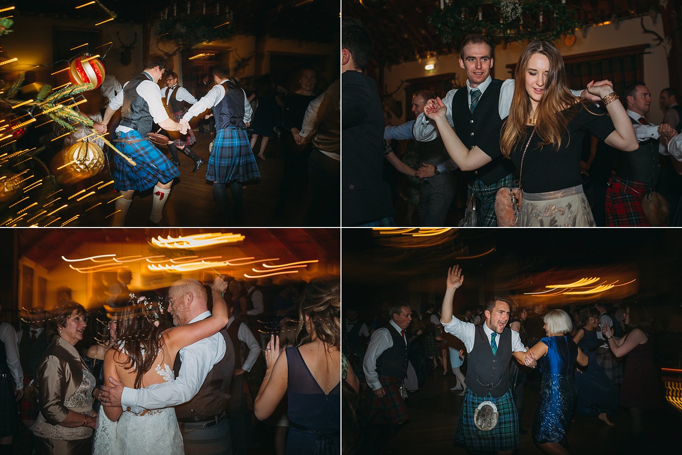 crazy dancing at a Christmas wedding at Glen Tanar