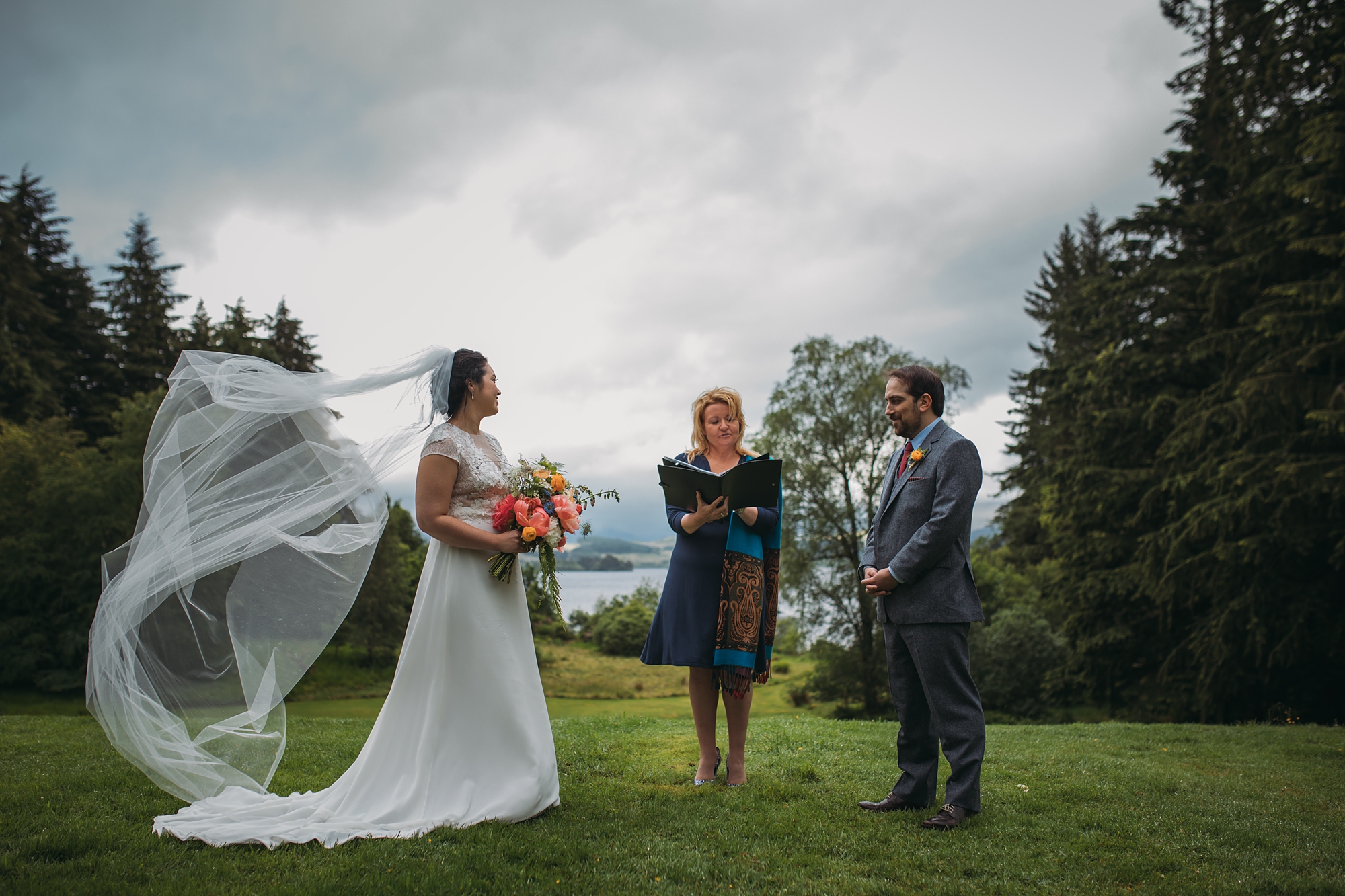 best wedding photographs where a brides veil blows in the wind during her Ardenasiag elopement