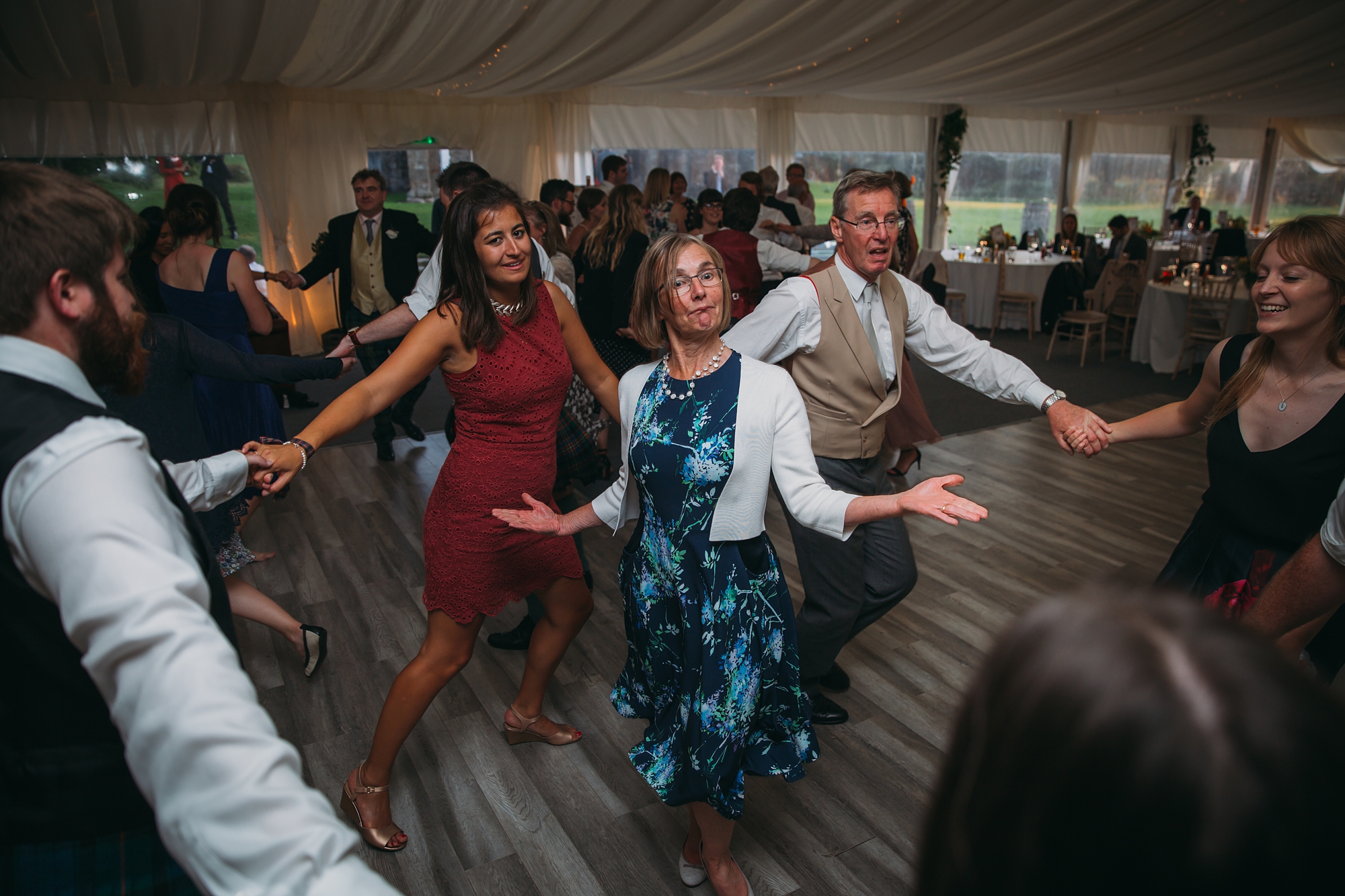 Crazy dancing at Dunglass Estate wedding reception, our best wedding photographs