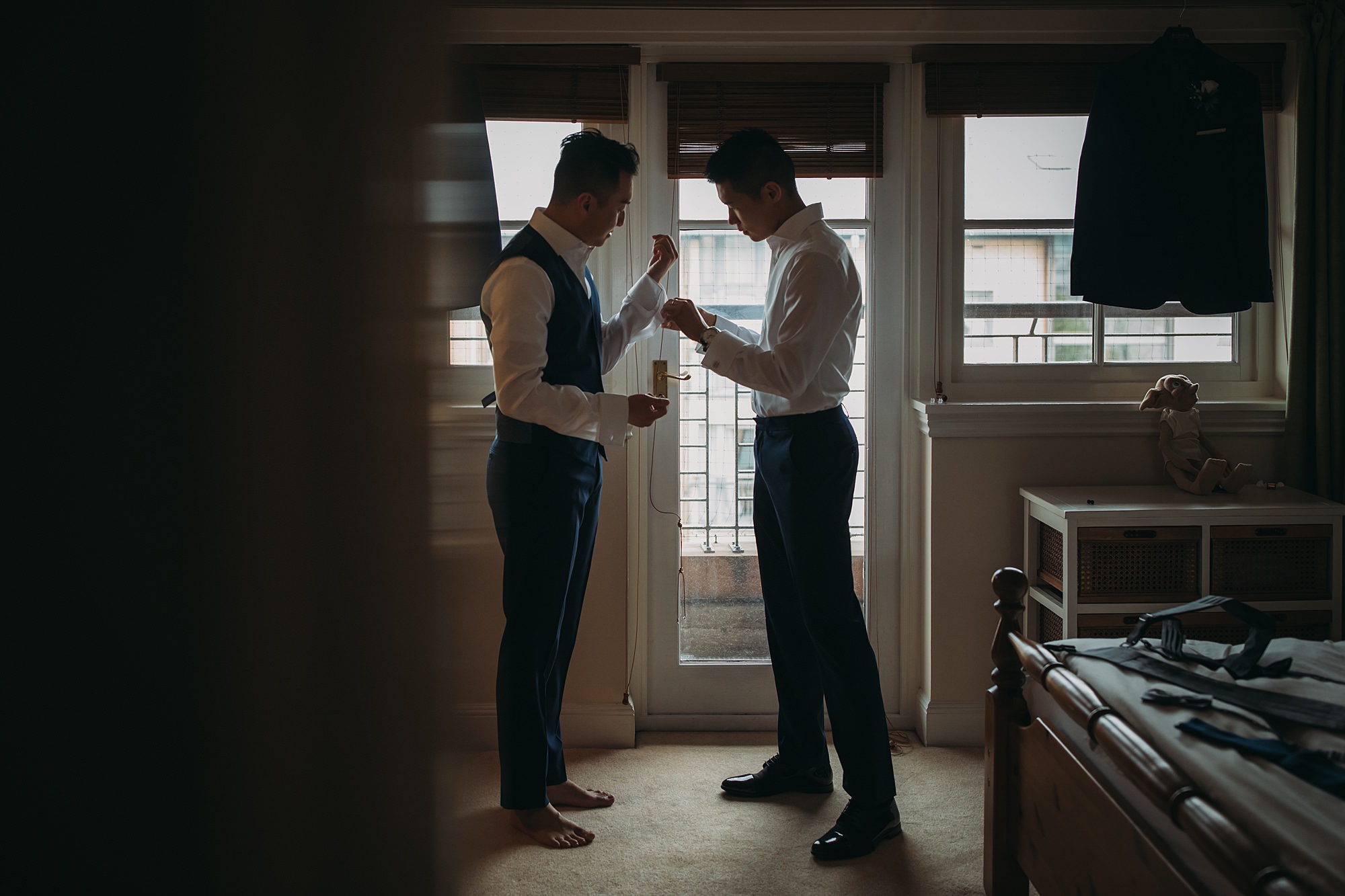 2 Grooms get ready together for their Glasgow elopement.