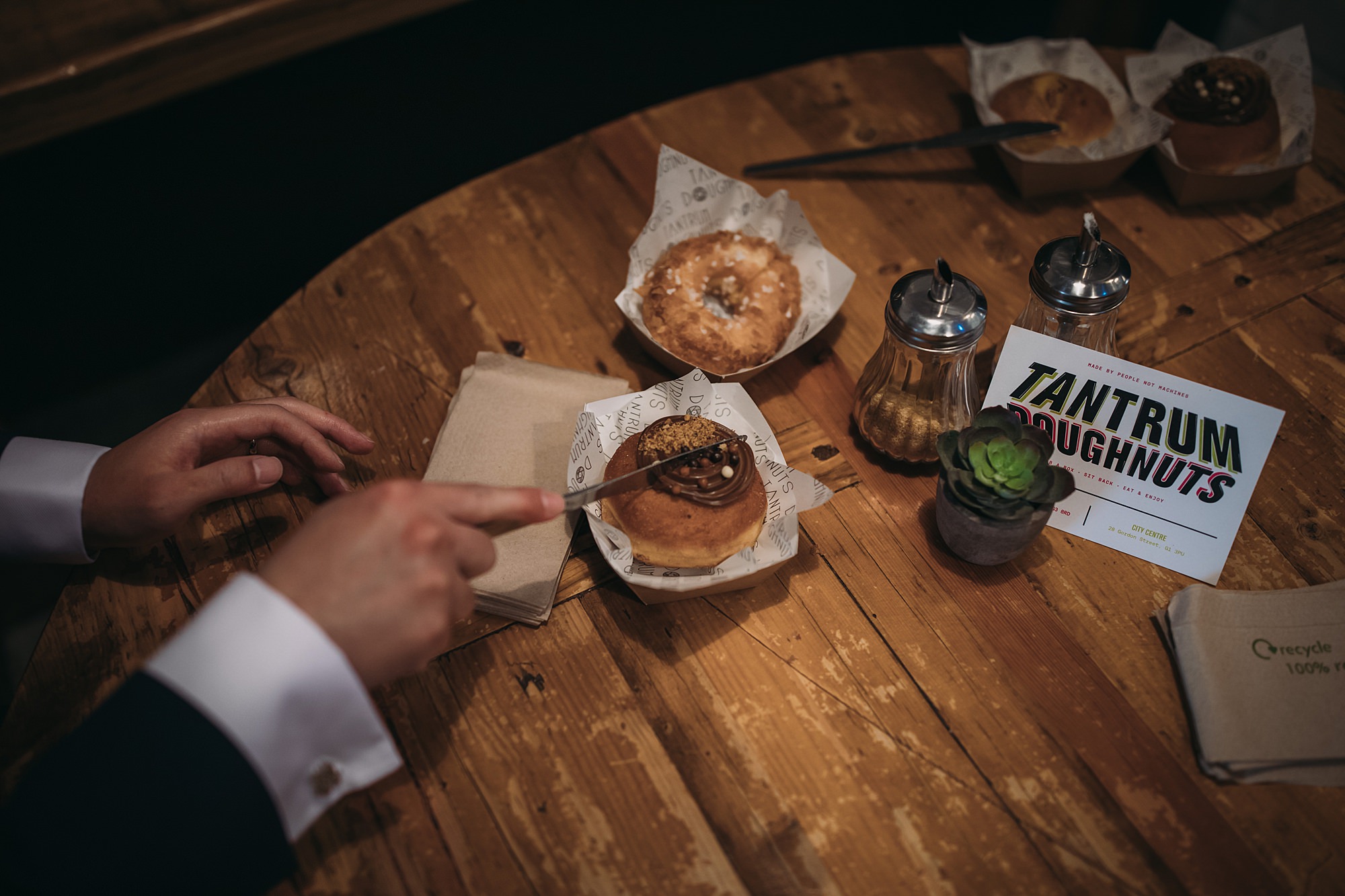 The best donuts in the city can be found at Tantrum Donuts, taken during a Glasgow elopement.
