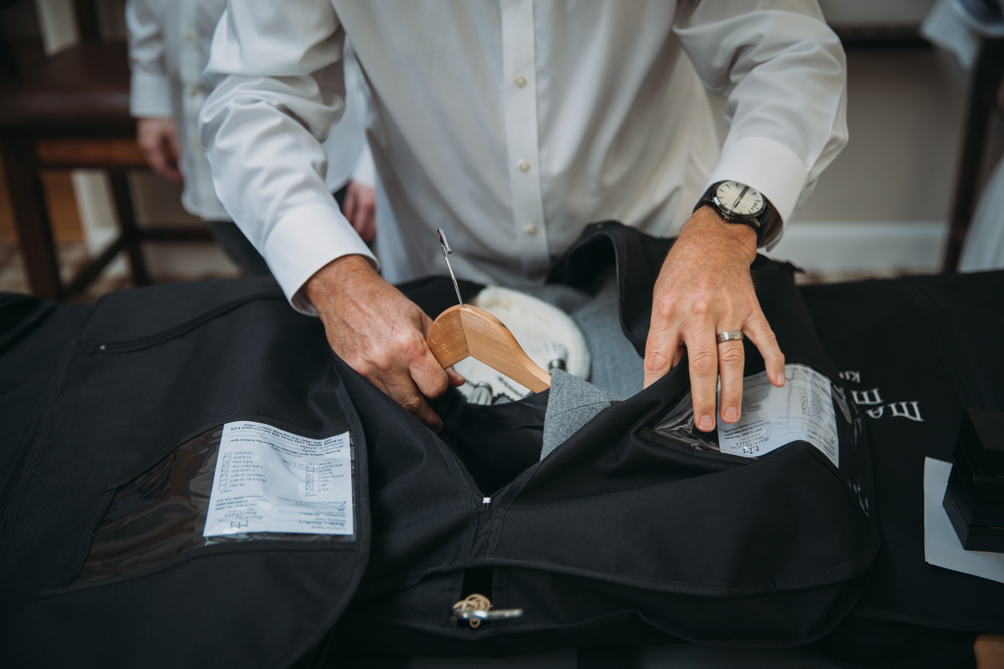 Unpacking the kilts at a High Wards wedding