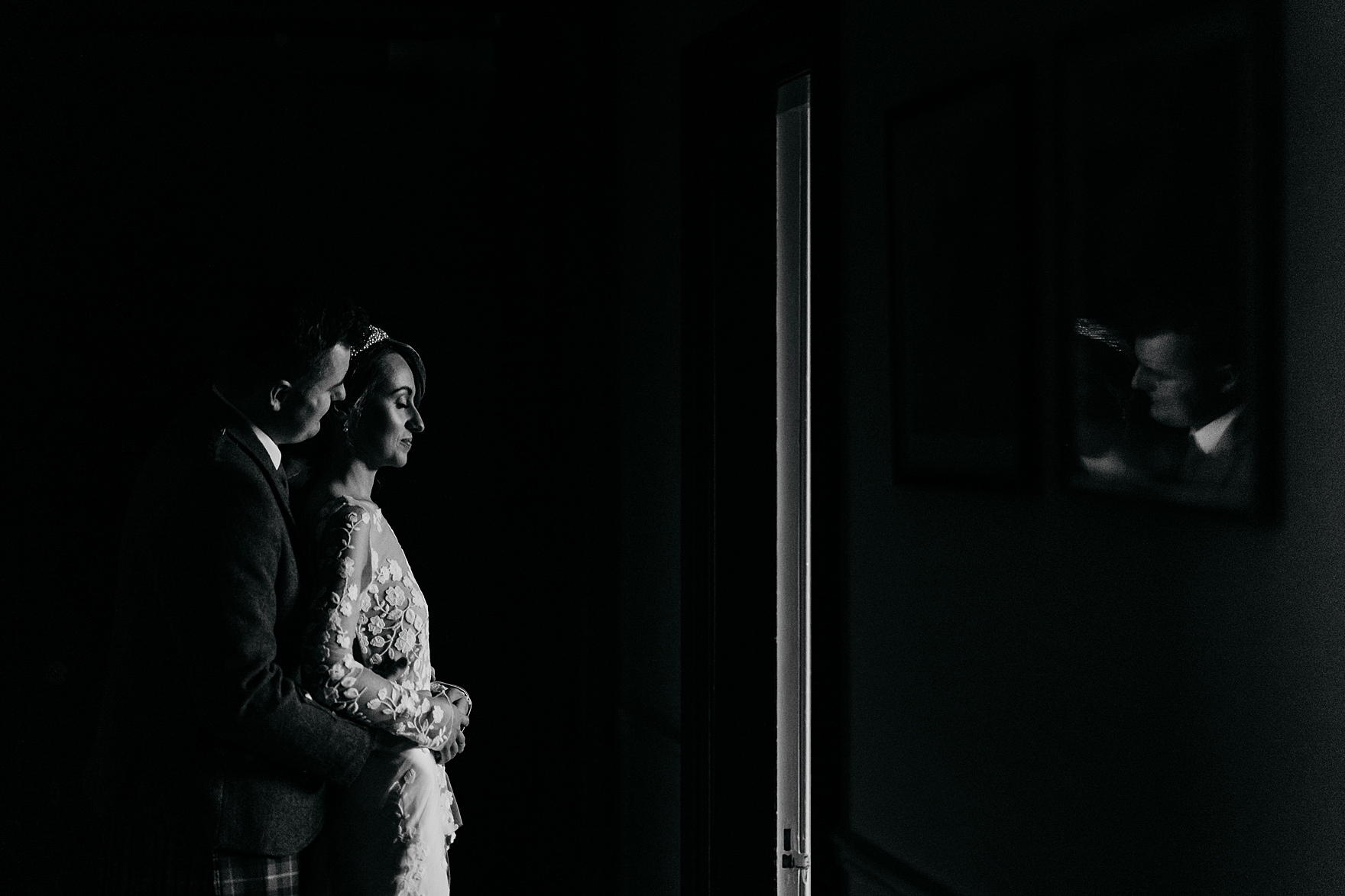 cromlex winter wedding black & white couples portrait 