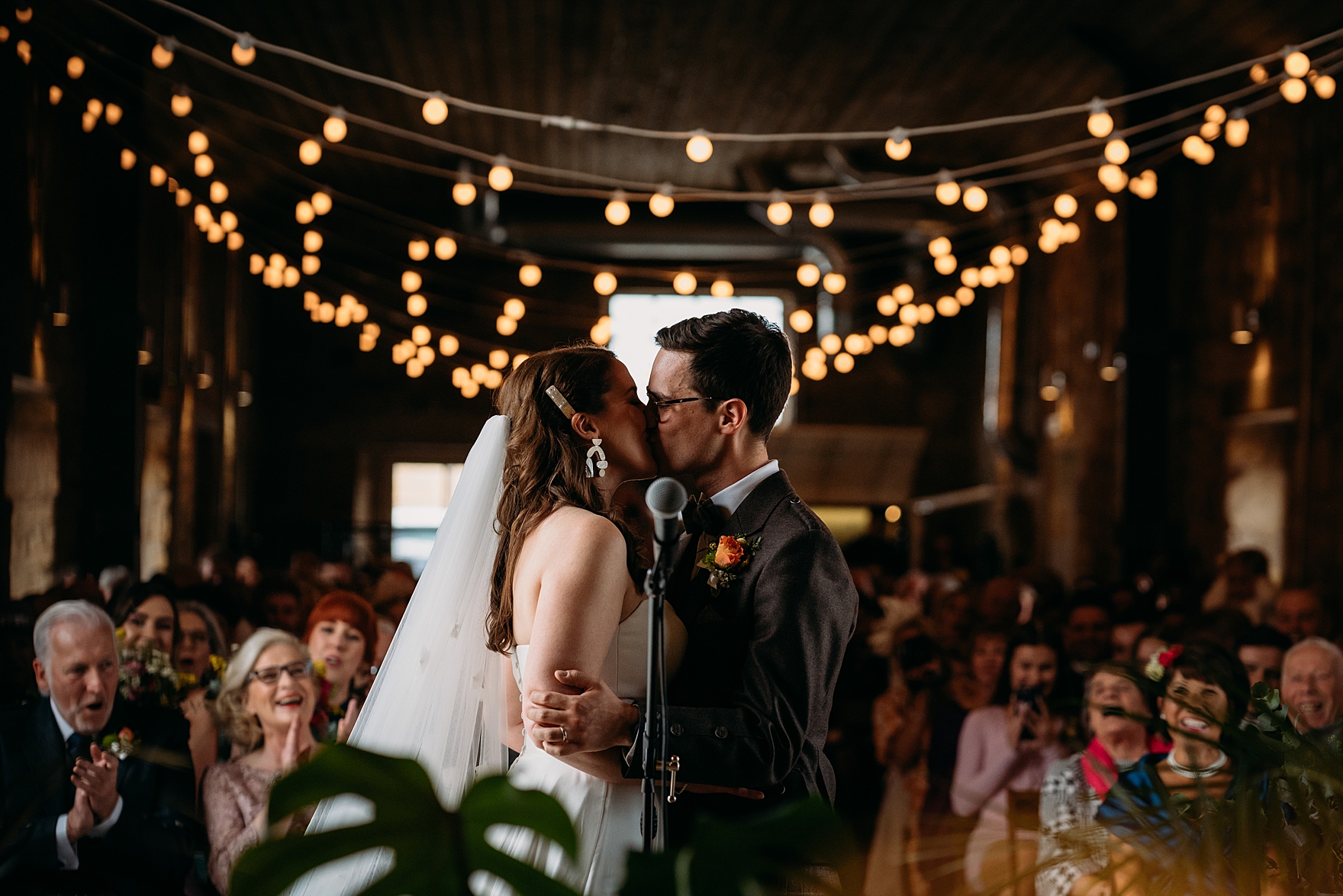 spring wedding falside mill indoor ceremony reception space bride groom 