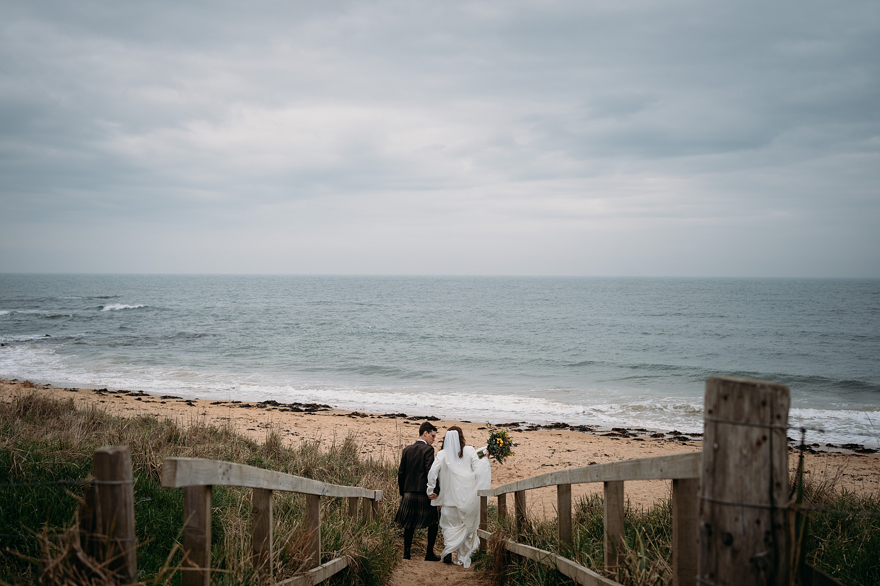 st andrews spring wedding falside mill beach bride groom portraits