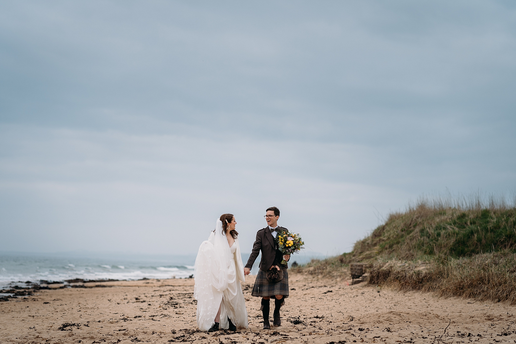 st andrews spring wedding falside mill beach bride groom portraits