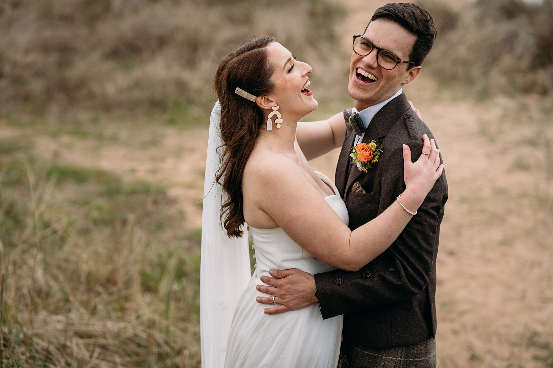 st andrews spring wedding falside mill beach bride groom portraits