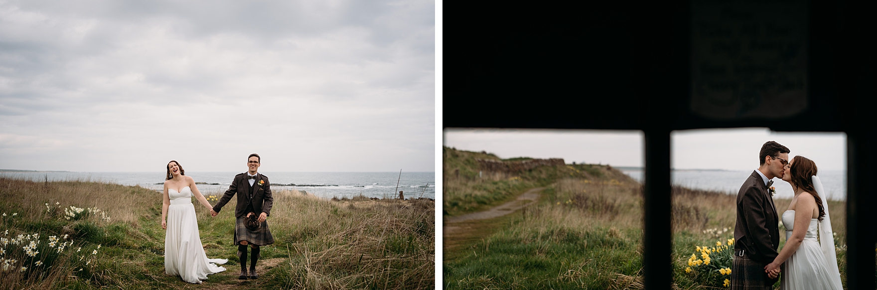 st andrews spring wedding falside mill beach bride groom portraits