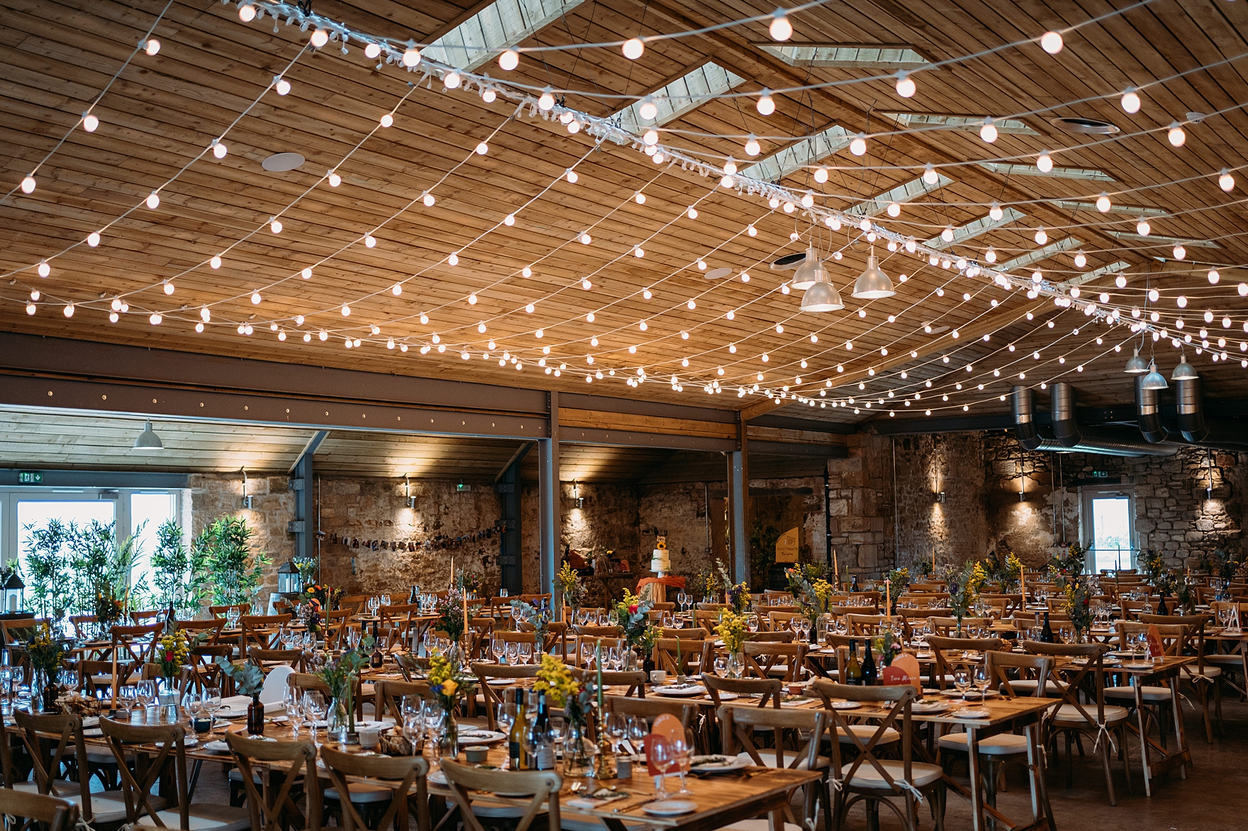 spring wedding falside mill main hall wedding reception decor