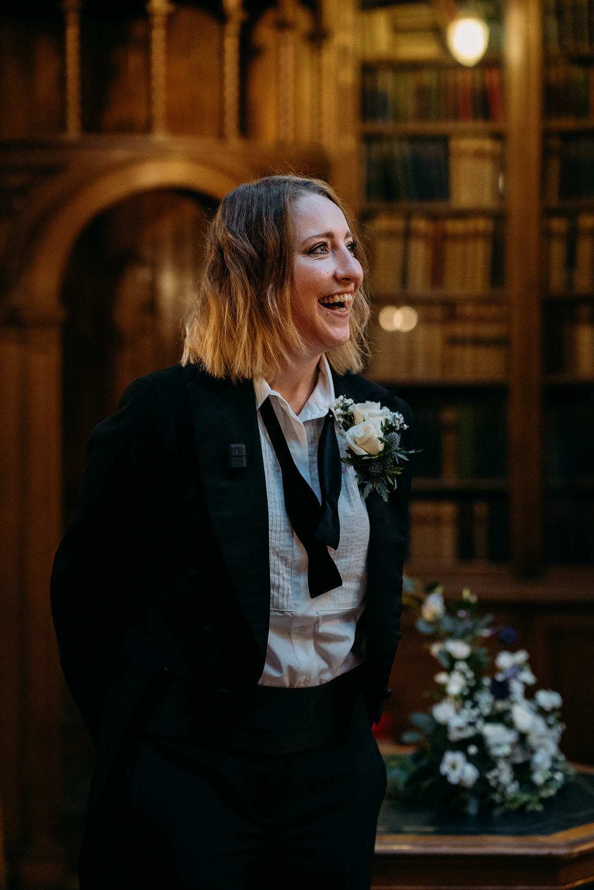 bride waits for her bride ahead of ceremony at Royal College of Physicians Wedding edinburgh