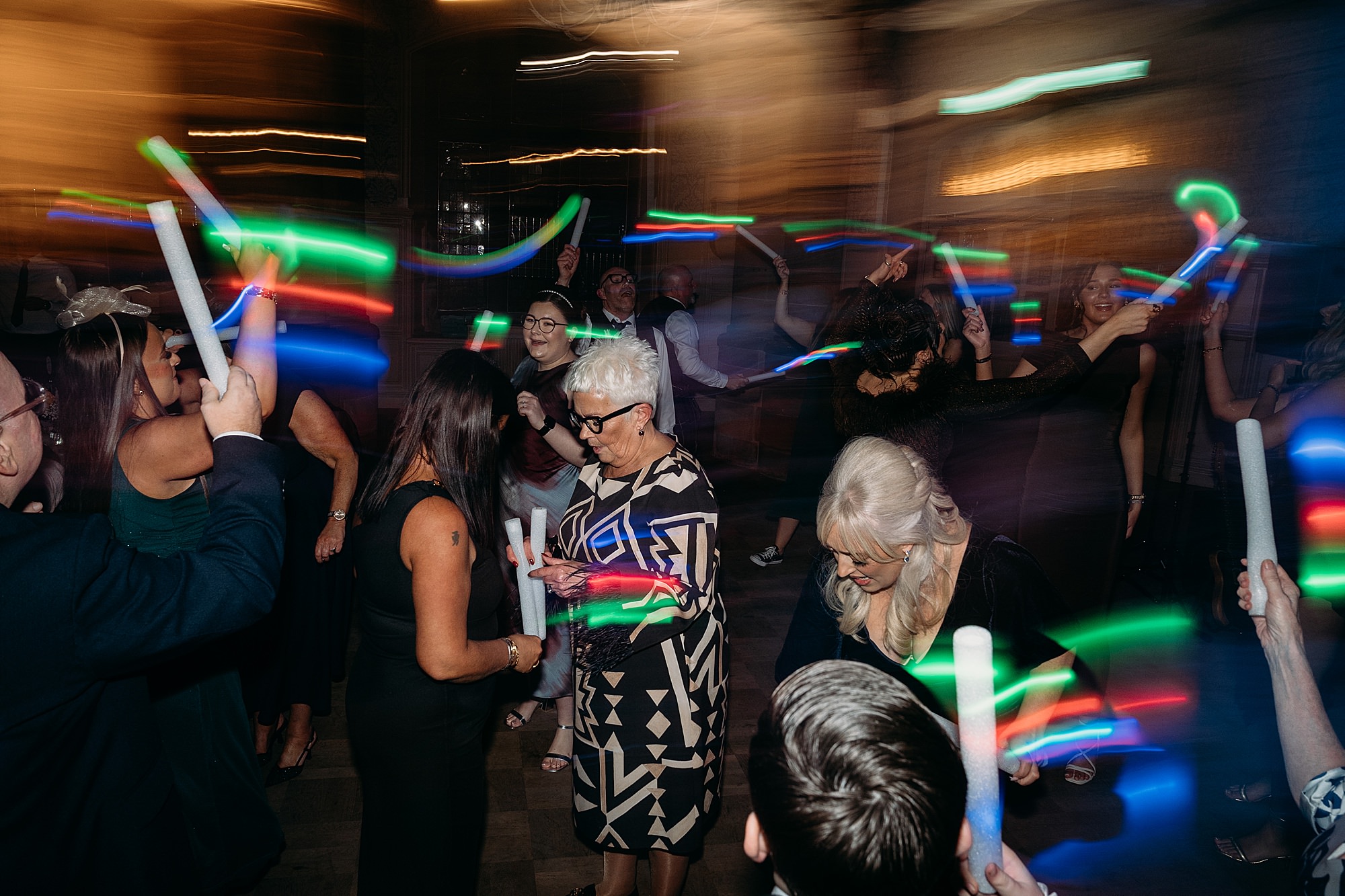 glow sticks at Coats Paisley Twilight Wedding party