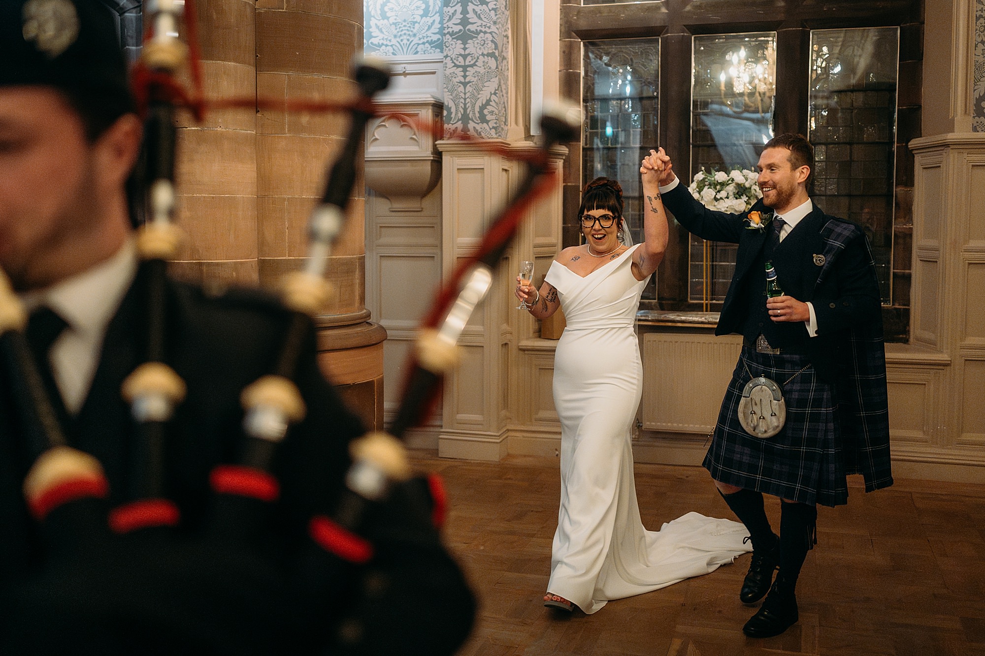 Newlyweds make their entrance at Coats Paisley Twilight Wedding party