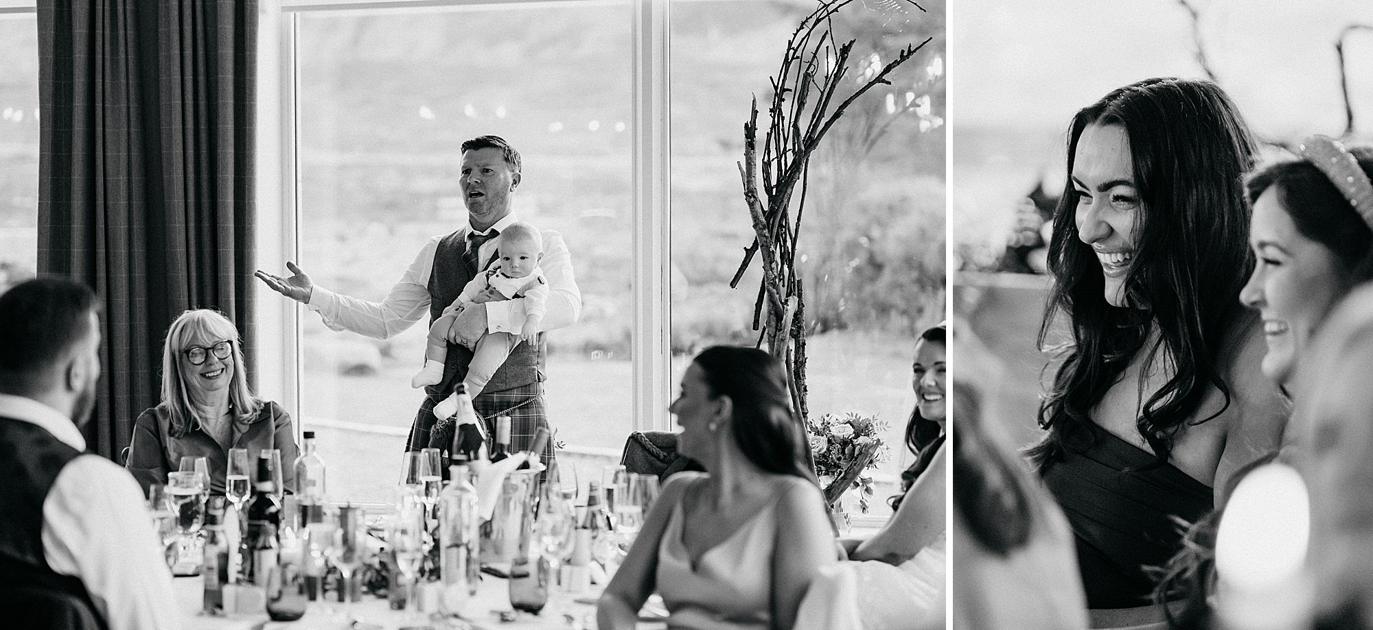 Groom reacts to best mans speech at Kingshouse Hotel Glencoe