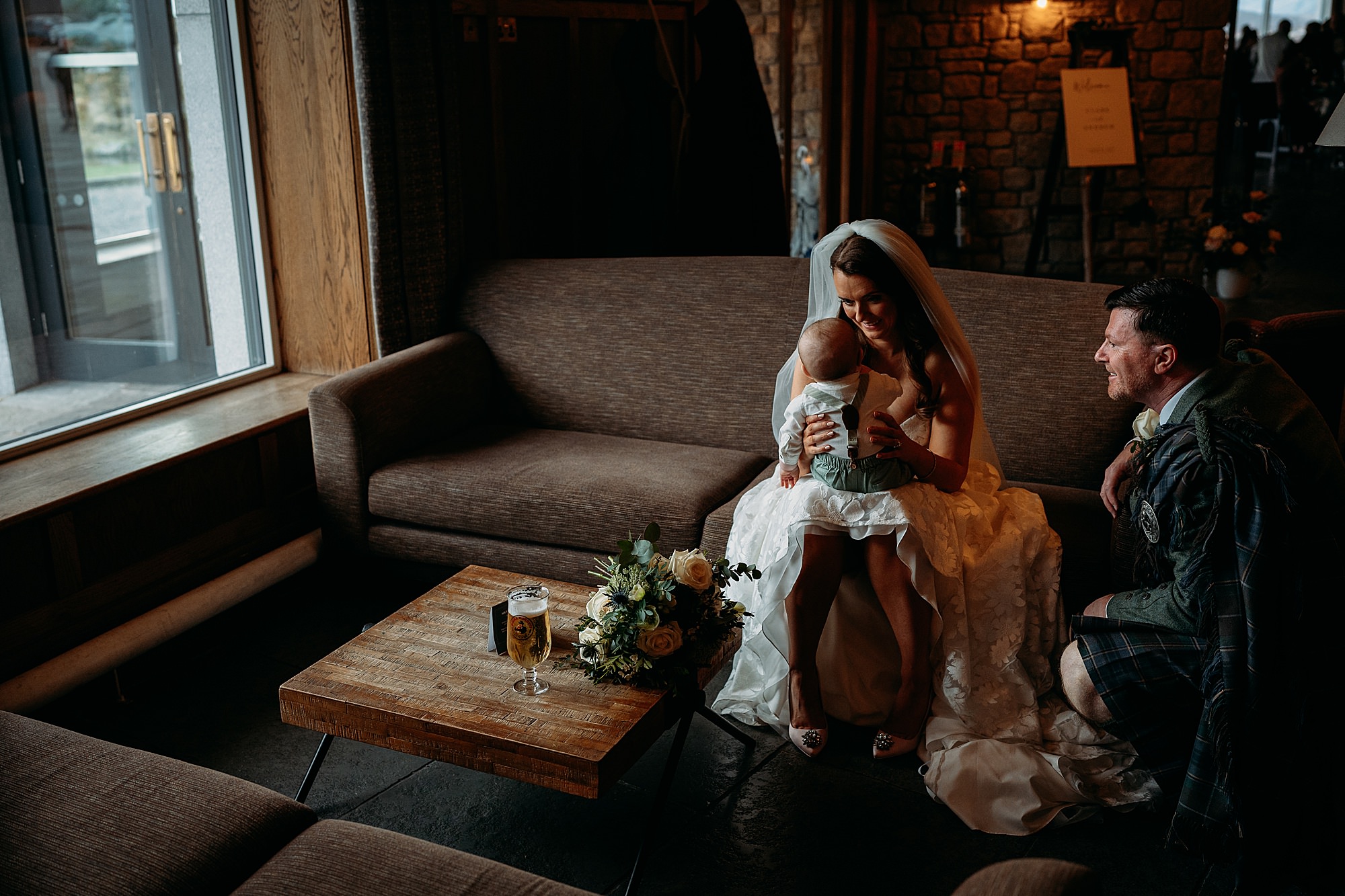 newlyweds and son spend time together during Kinshouse Glencoe wedding
